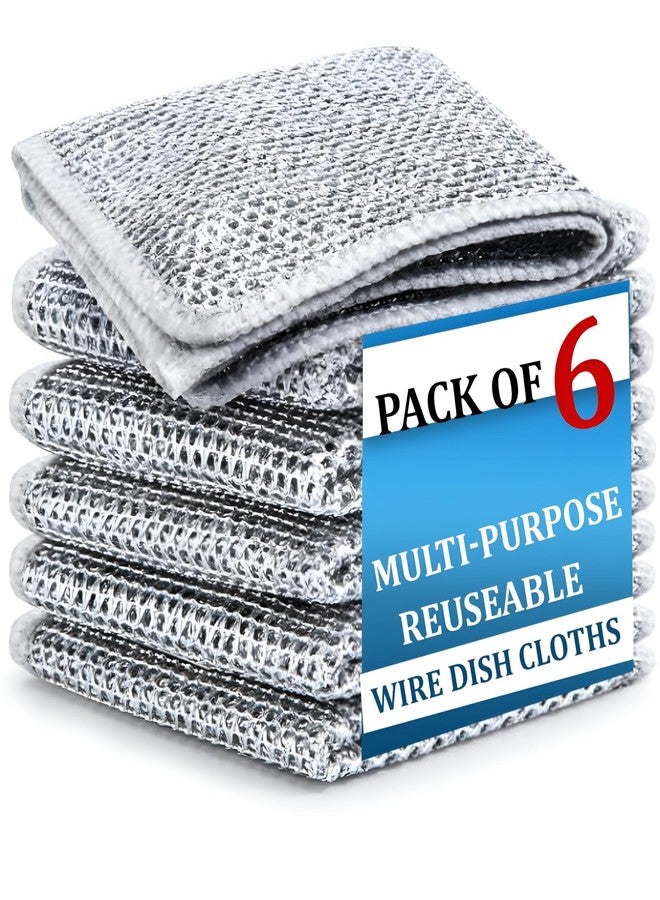 DALUCI 6 Pcs Non-Scratch Steel Wire Dishwashing Cloth | Heavy-Duty Scrubber for Utensils, Dishes & Kitchen Cleaning | Reusable & Durable Cleaning Cloth for Sink & Countertops - Image 1